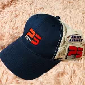 ESPN 25thAnniv 2004 BudLight Embroidered Logo Blue White Trucker Cap Hat NWT